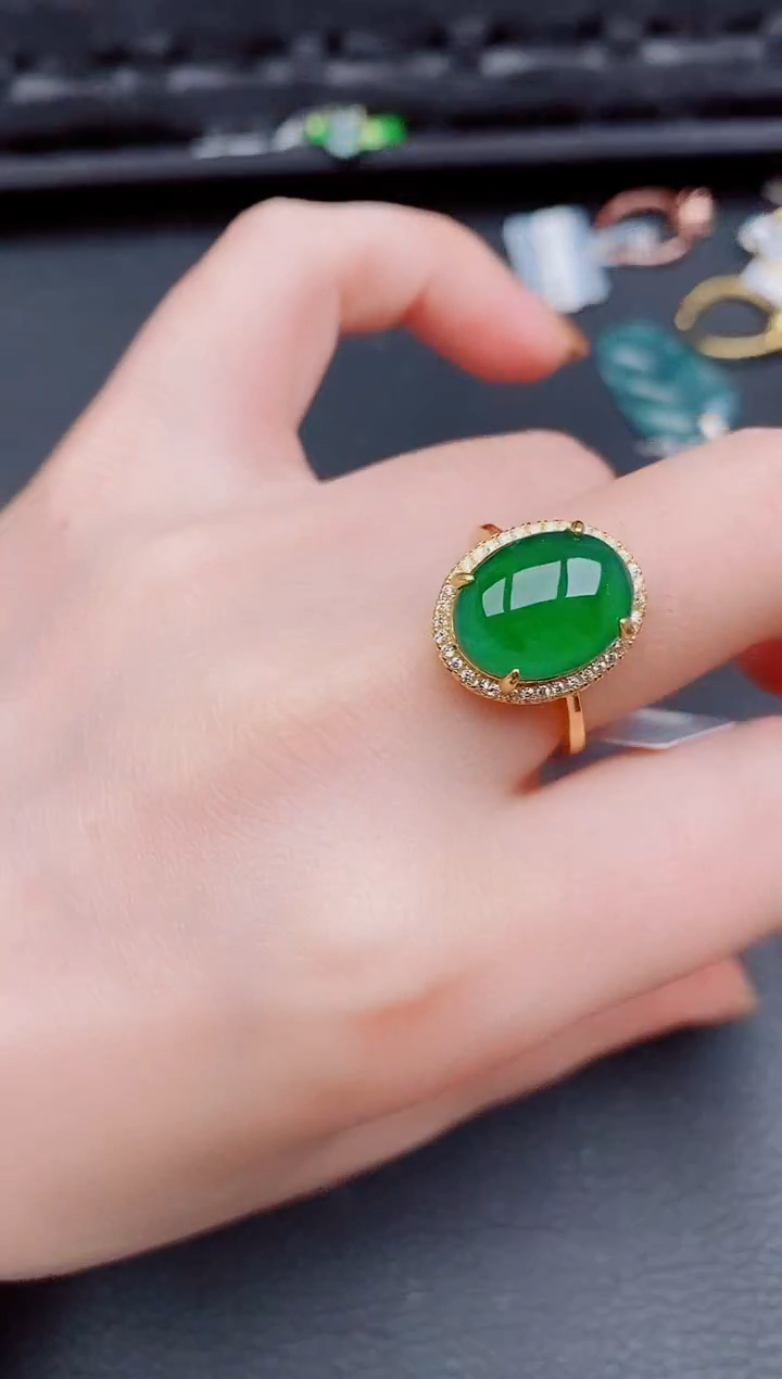 【闪购商品】翡翠戒指银S925镶嵌天然a货翡翠841