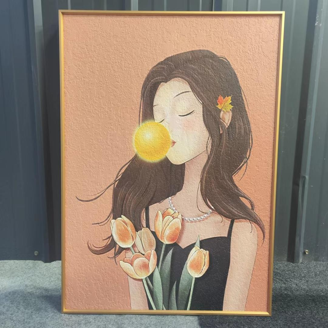 砂岩画治愈系泡泡女孩简约质感工艺视觉背景挂画客厅玄关走廊45