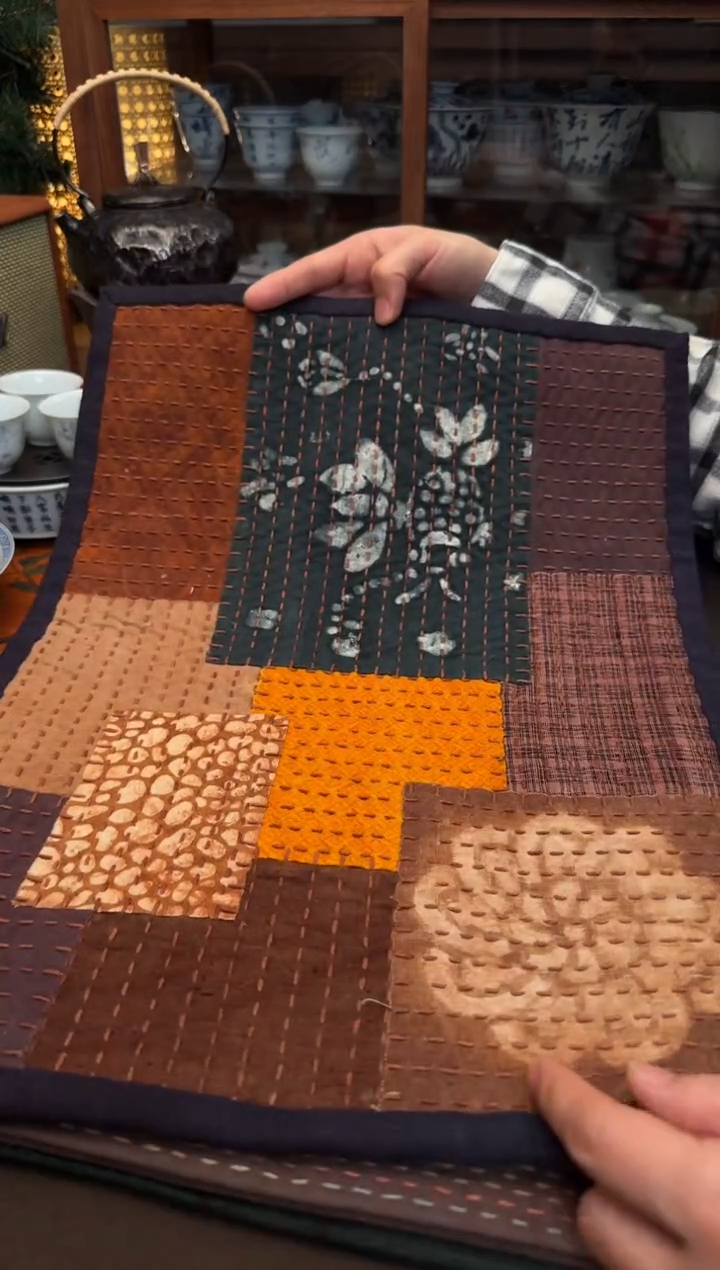 【闪购商品】织绣ici手作刺子绣植物染柿染茶席-575