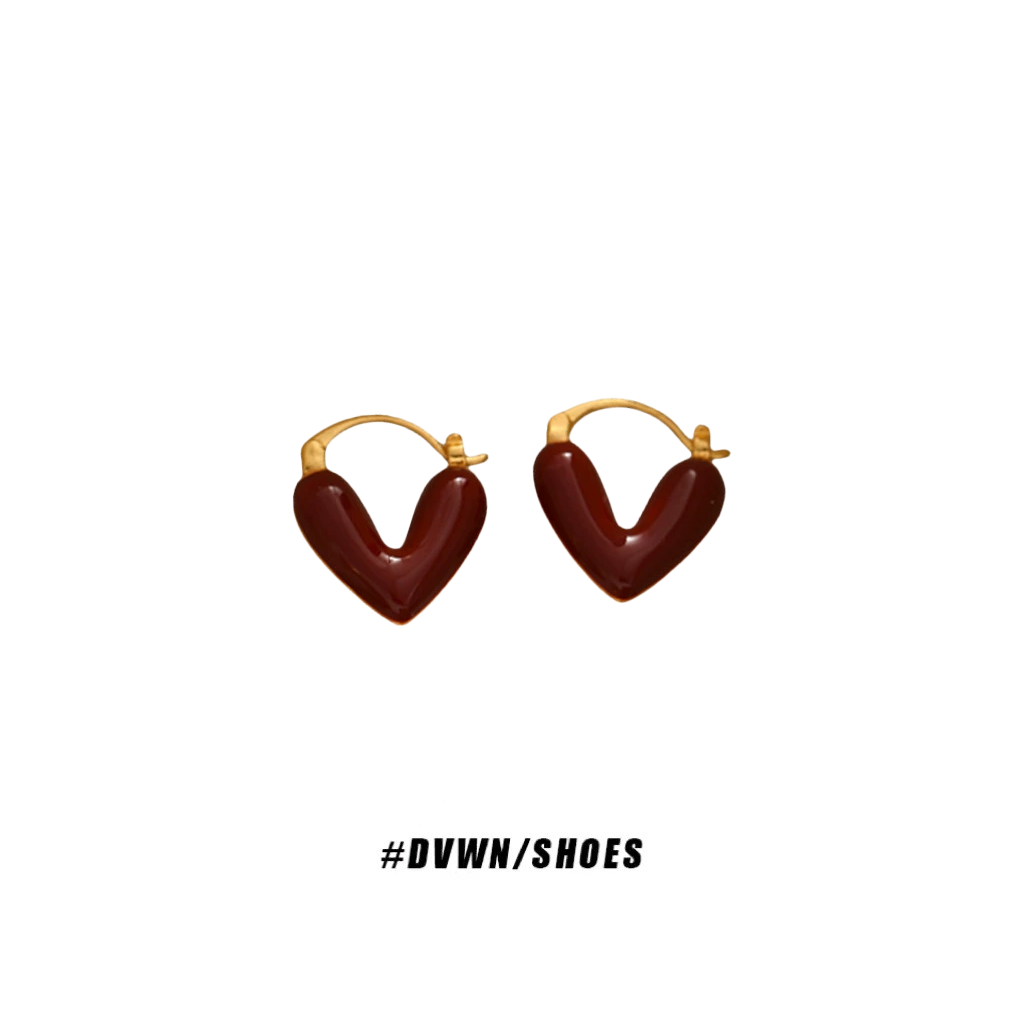 铜合金耳饰 【温温的首饰】红色爱心珐琅滴釉耳钉