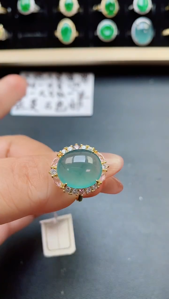 翡翠戒指银S925镶嵌21321