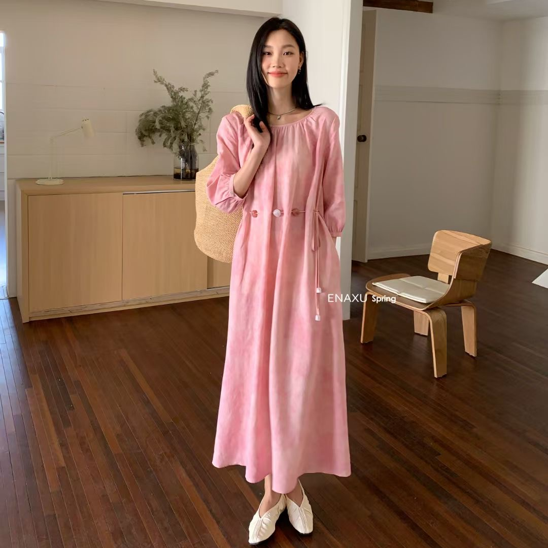 Pada.嘻&EX【串珠腰带】时尚气质 扎染连衣裙 13955 Hi Fortune