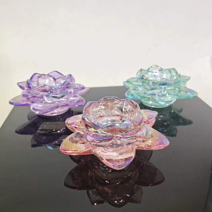 Q082现代化时尚家居质感装饰莲花烛台炫彩摆件