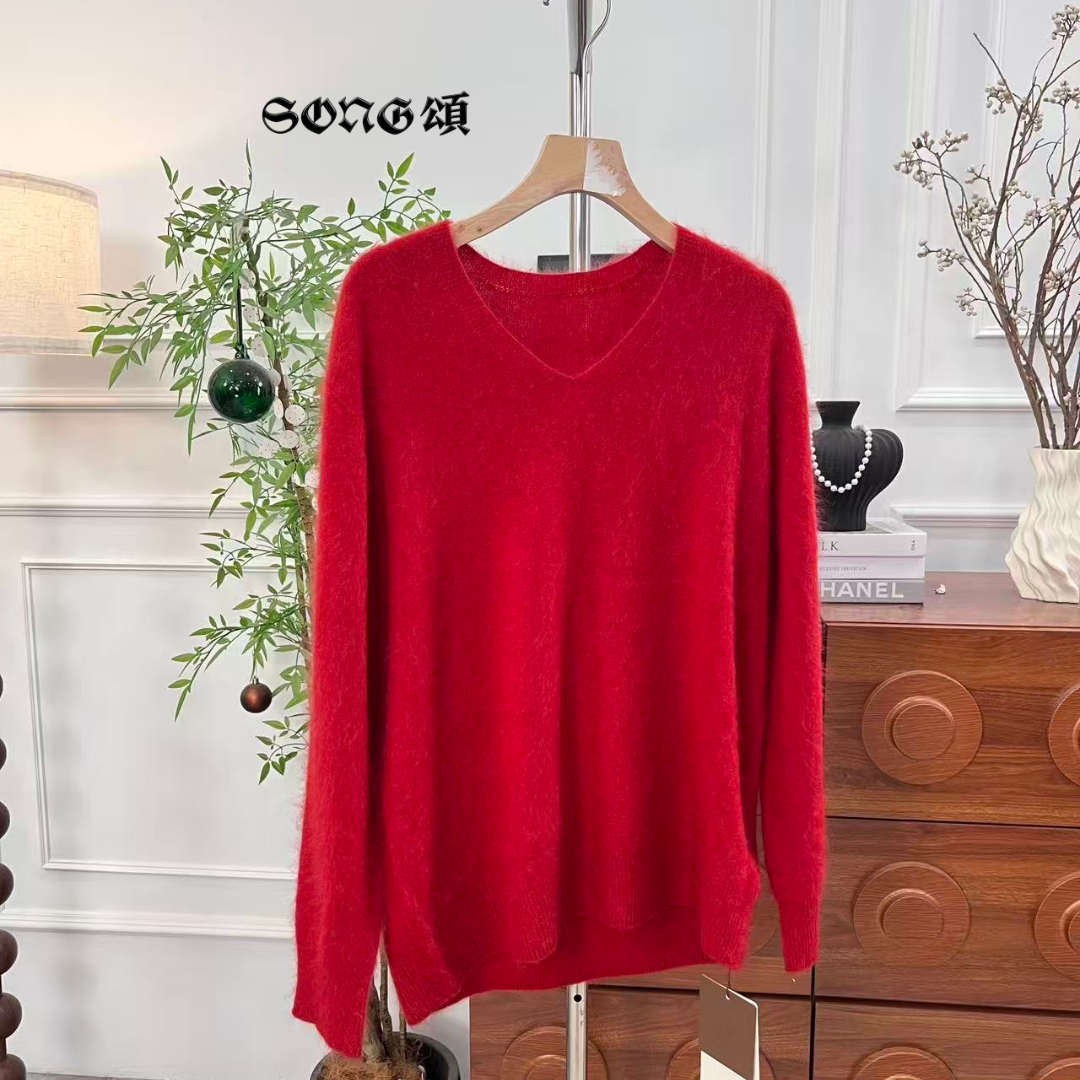 SONG頌 山羊绒拉绒中厚款v领长袖-0234