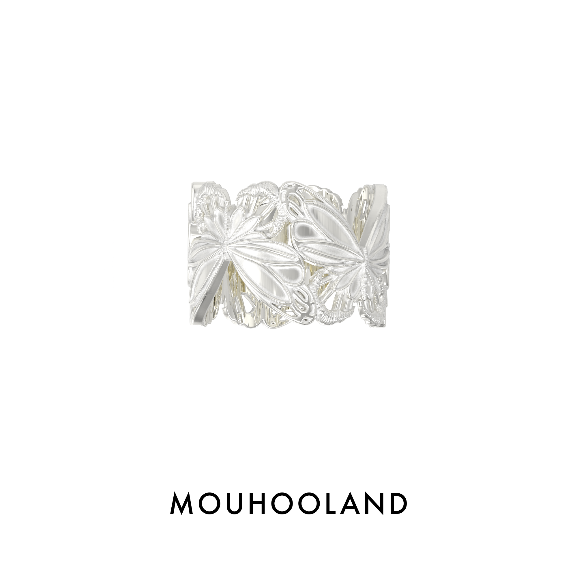 Mouhooland/暮后之地 925银戒指 蝴蝶宽戒手工雕刻拉丝小众指环