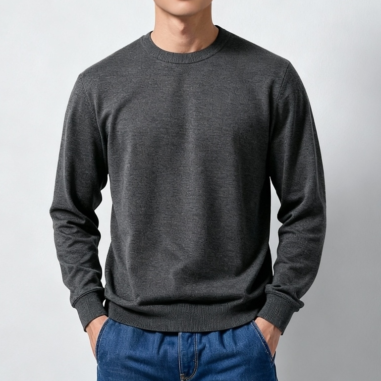 【欧诗莲】外贸男款圆领四空针针织长袖精纺山羊绒打底衫25112