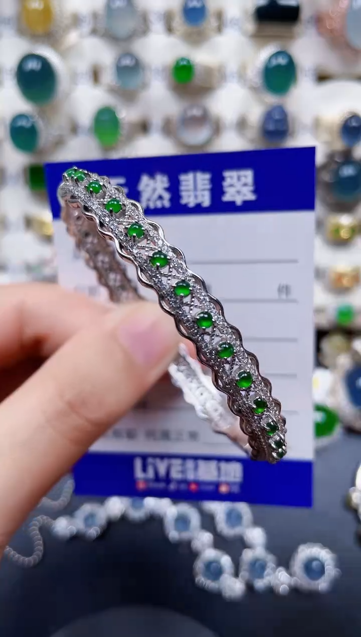 银S925镶嵌手镯翡翠214