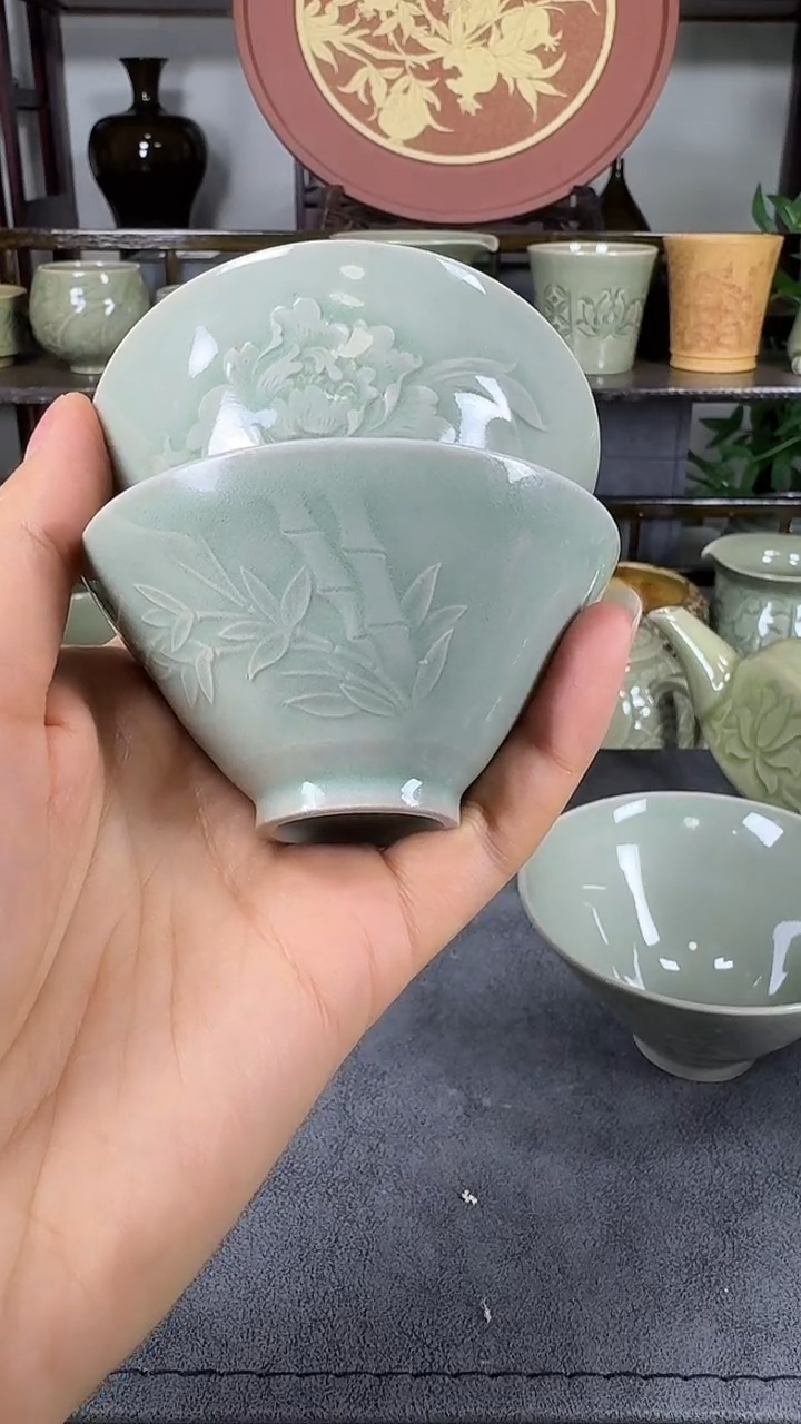 微瑕福利 竹子斗笠盏一只】牡丹斗笠盏一只】