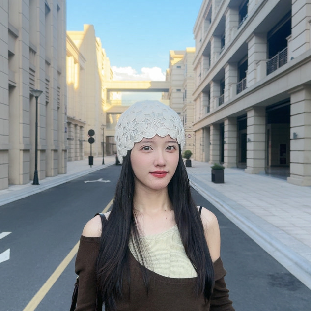波西米亚手工纯山羊绒钩花针织包头帽子女民族风镂空花朵大头围