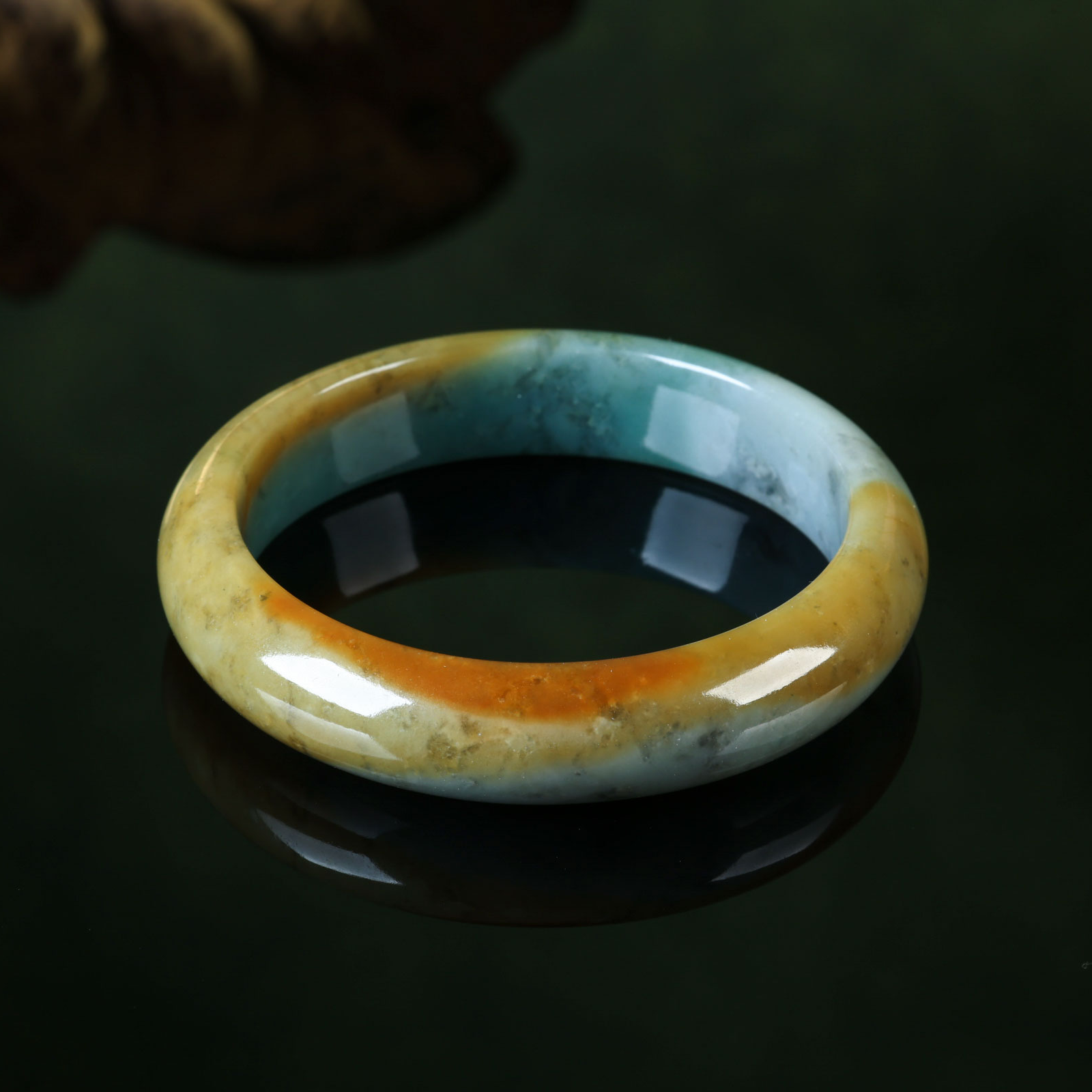 【意婵】《怀秋镯》天然稀缺缅A黄加绿老翡翠手镯-800048