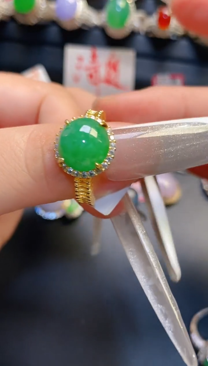 银S925镶嵌戒指翡翠天然