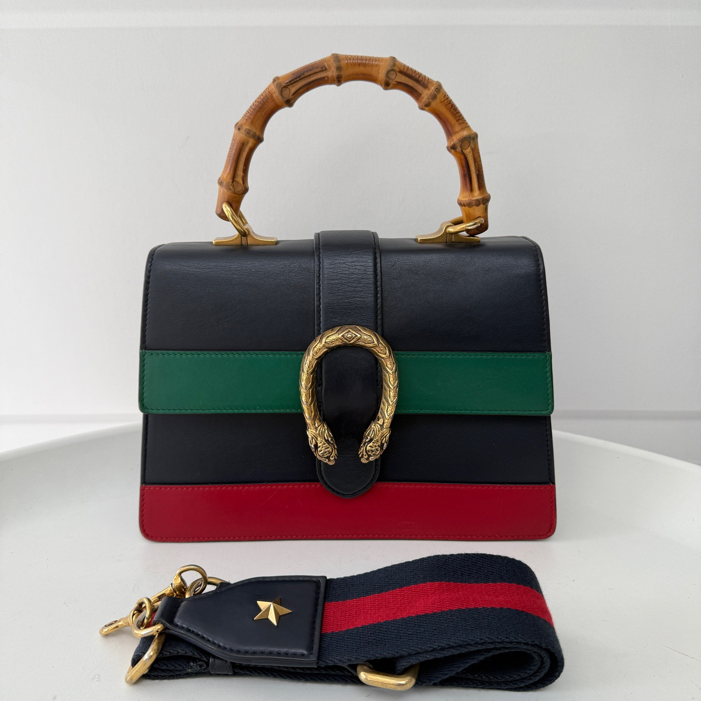 95新 GUCCI/古驰 95新Gucci/古驰 拼色竹节虎头酒神