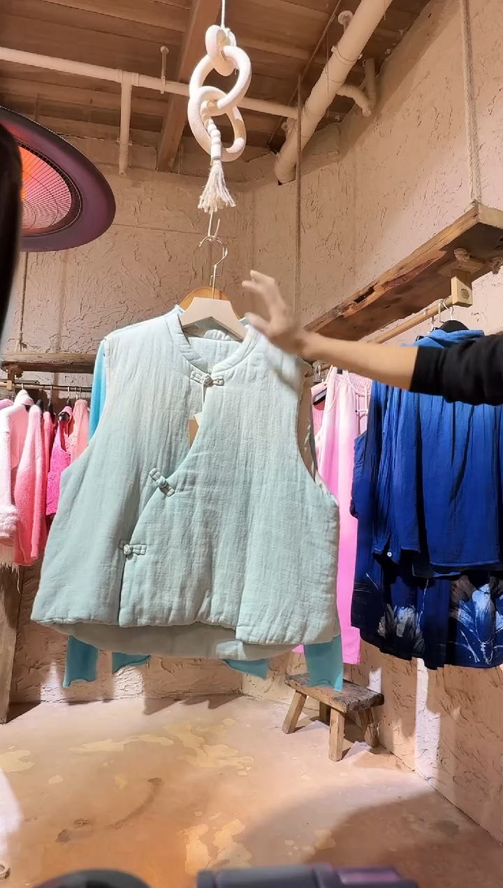 蓝染植物染斜襟马甲