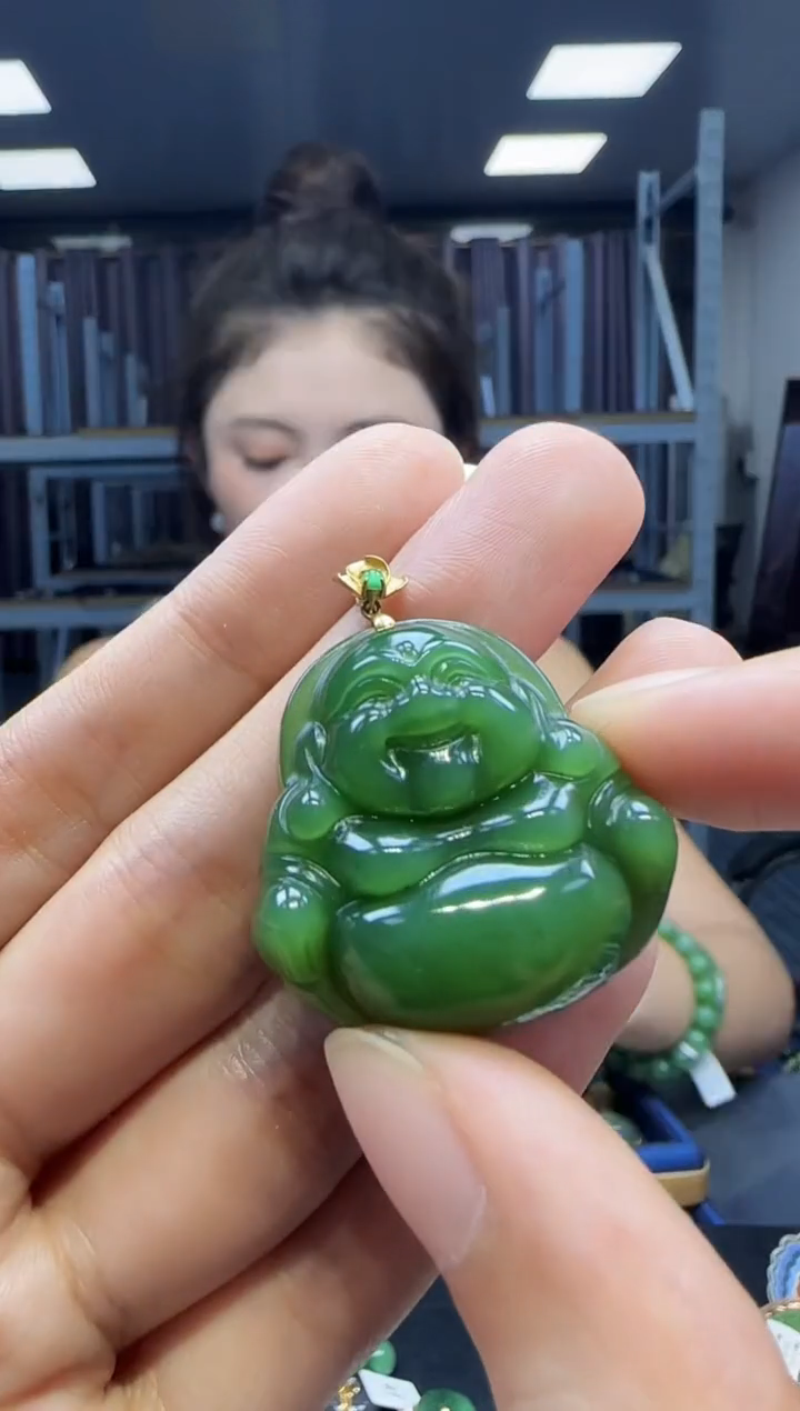 和田玉18K金镶嵌挂件1
