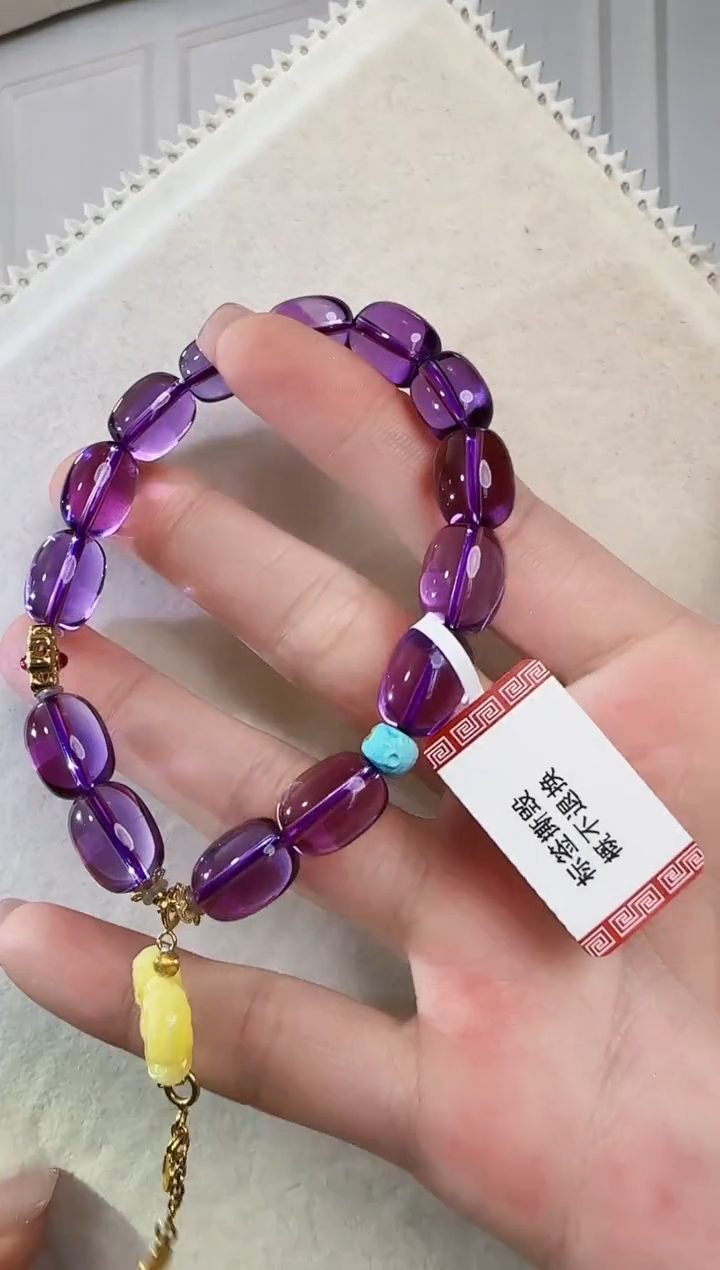 颈饰18K金镶嵌水晶紫晶桶珠18K金单圈手链