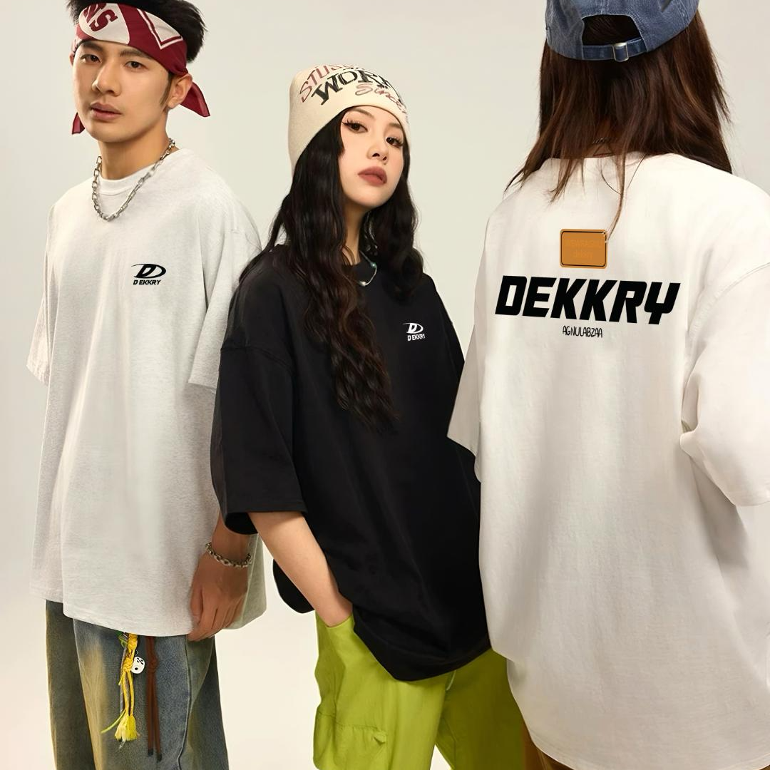 Dekkry男士国潮T恤短袖情侣印花青年上衣大码情侣装圆领潮流宽松