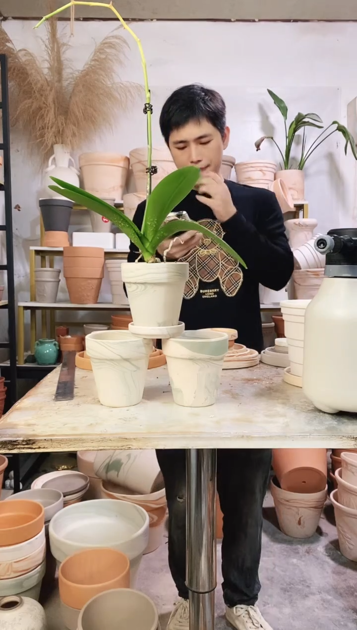 10*10绿白陶 3盆3托