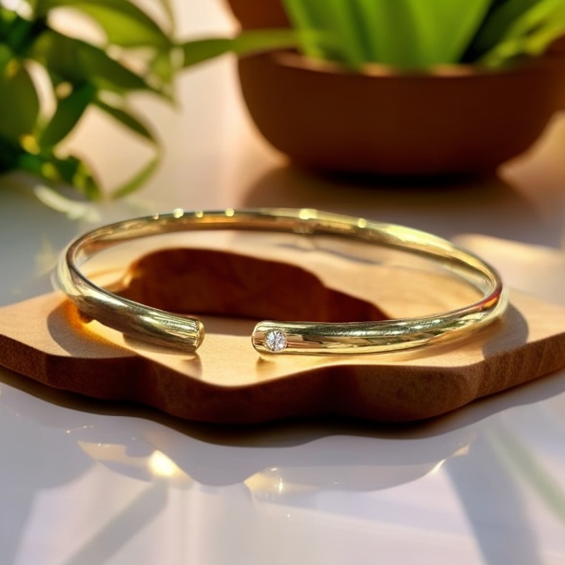 B-3057  时尚精工带钻细条开口手镯 真金工艺+专柜礼盒