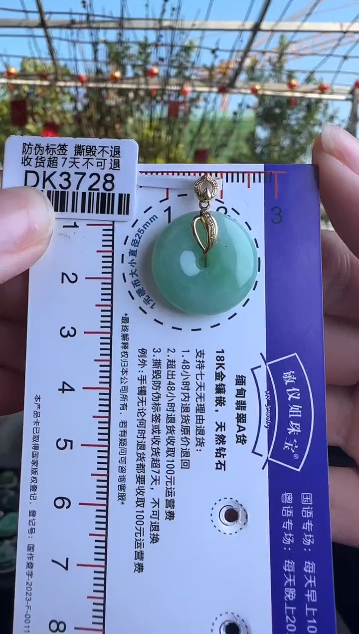 【闪购商品】翡翠颈饰18K金镶嵌DK3728冰绿平安扣