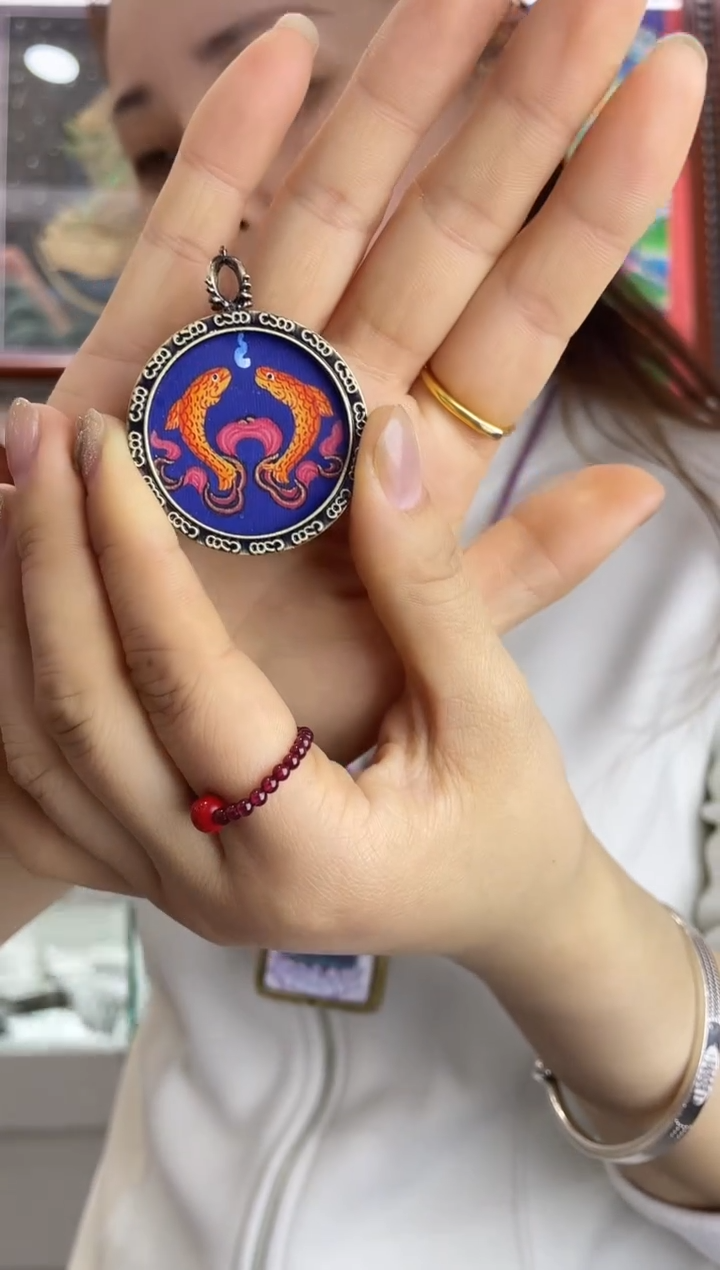 吊坠纯手绘唐卡 双鱼