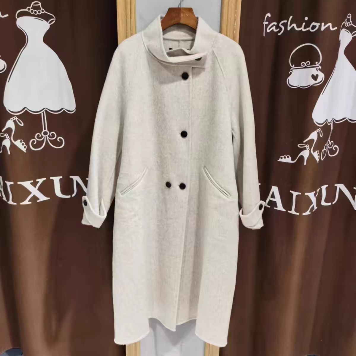 麦寻女装2024冬款DYLYQ008双面绵羊毛大衣长款高端立领大气简约女