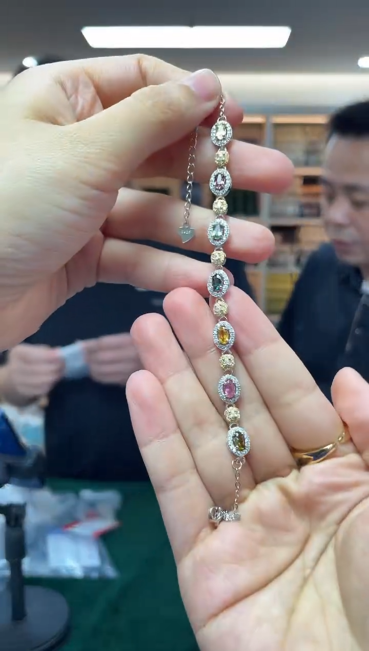 ·银S925镶嵌碧玺多样性发一件