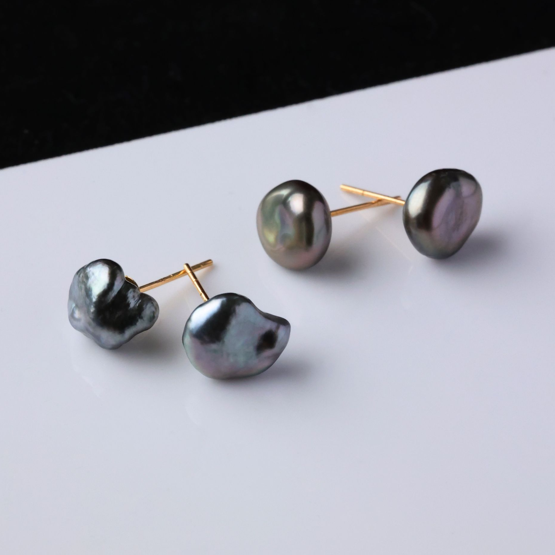 海水野生无核keshi黑珍珠耳钉7-9mm耳饰18K金时尚*多样性发一对