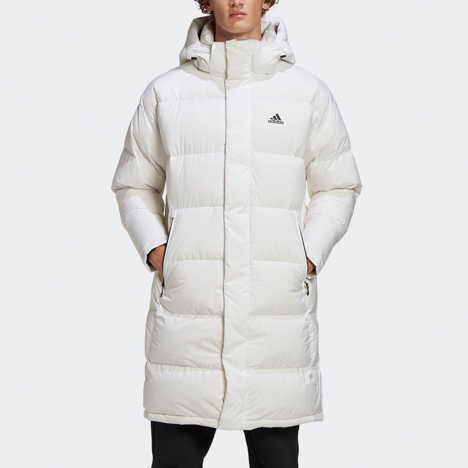 Adidas/阿迪达斯正品男子长款训练时尚保暖运动连帽羽绒服 GF0073