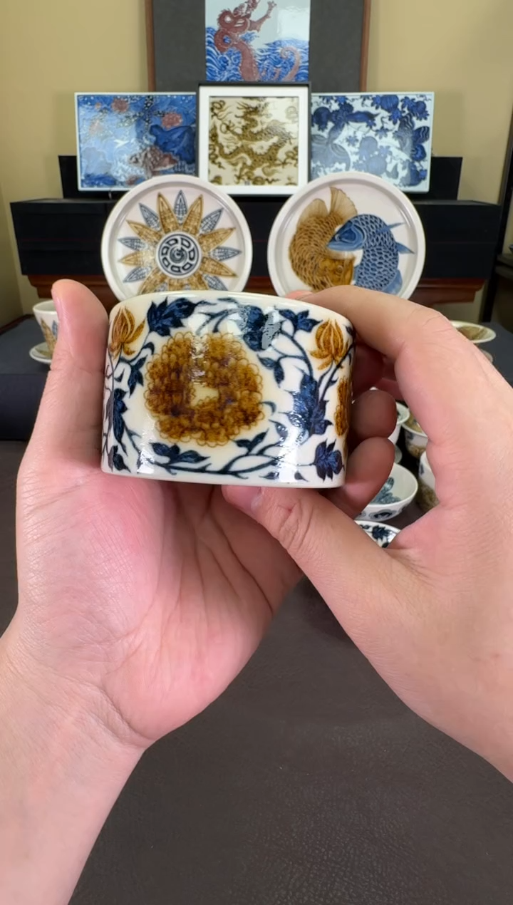 【闪购商品】二号釉牡丹纹扳指杯