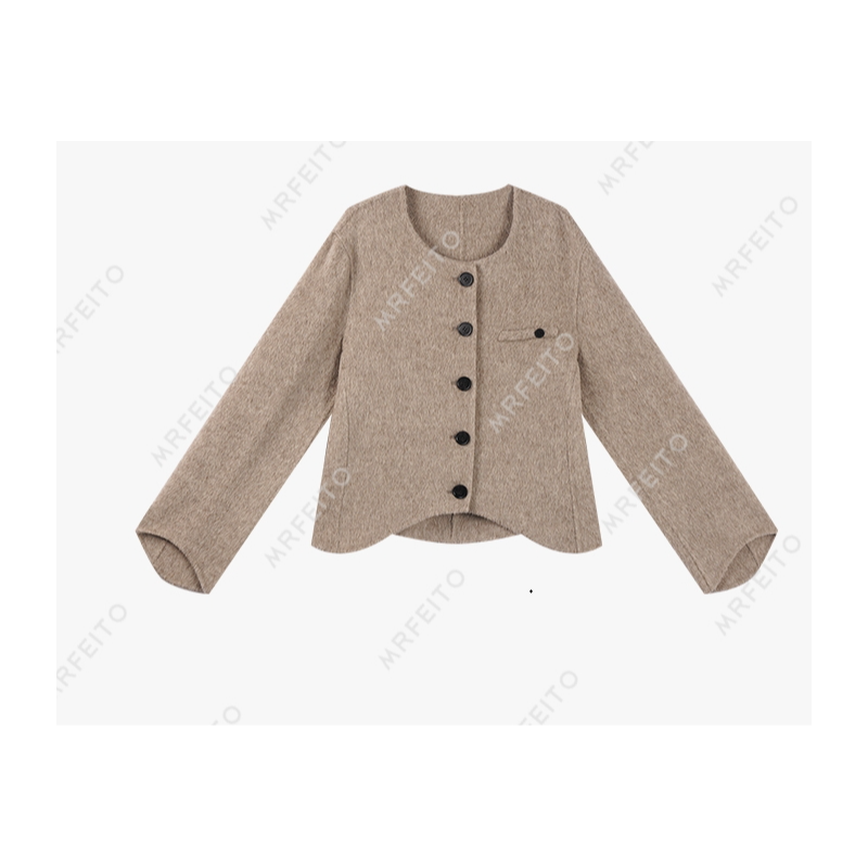 简约纽扣圆领百搭款女士大衣H76DY01D30337