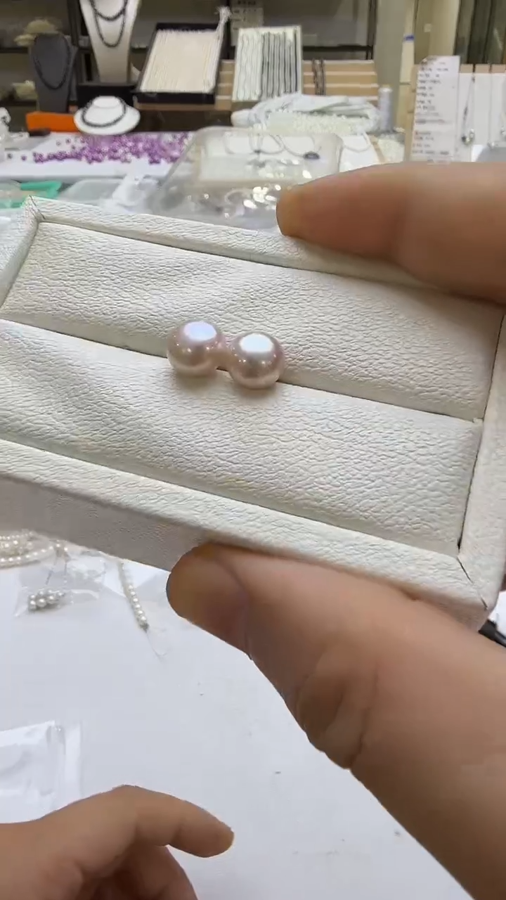 银S925镶嵌耳钉淡水珍珠9-10mm 紫-孤品