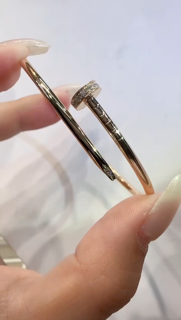 【闪购商品】钻石手镯18K金镶嵌窄版头尾钻钉子手镯