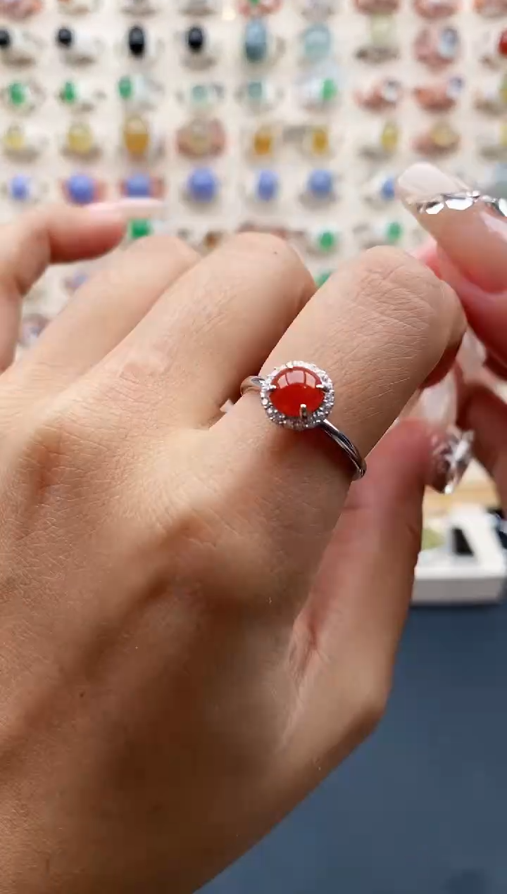 【闪购商品】翡翠戒指银S925镶嵌缅甸天然A货翡翠111  5+10