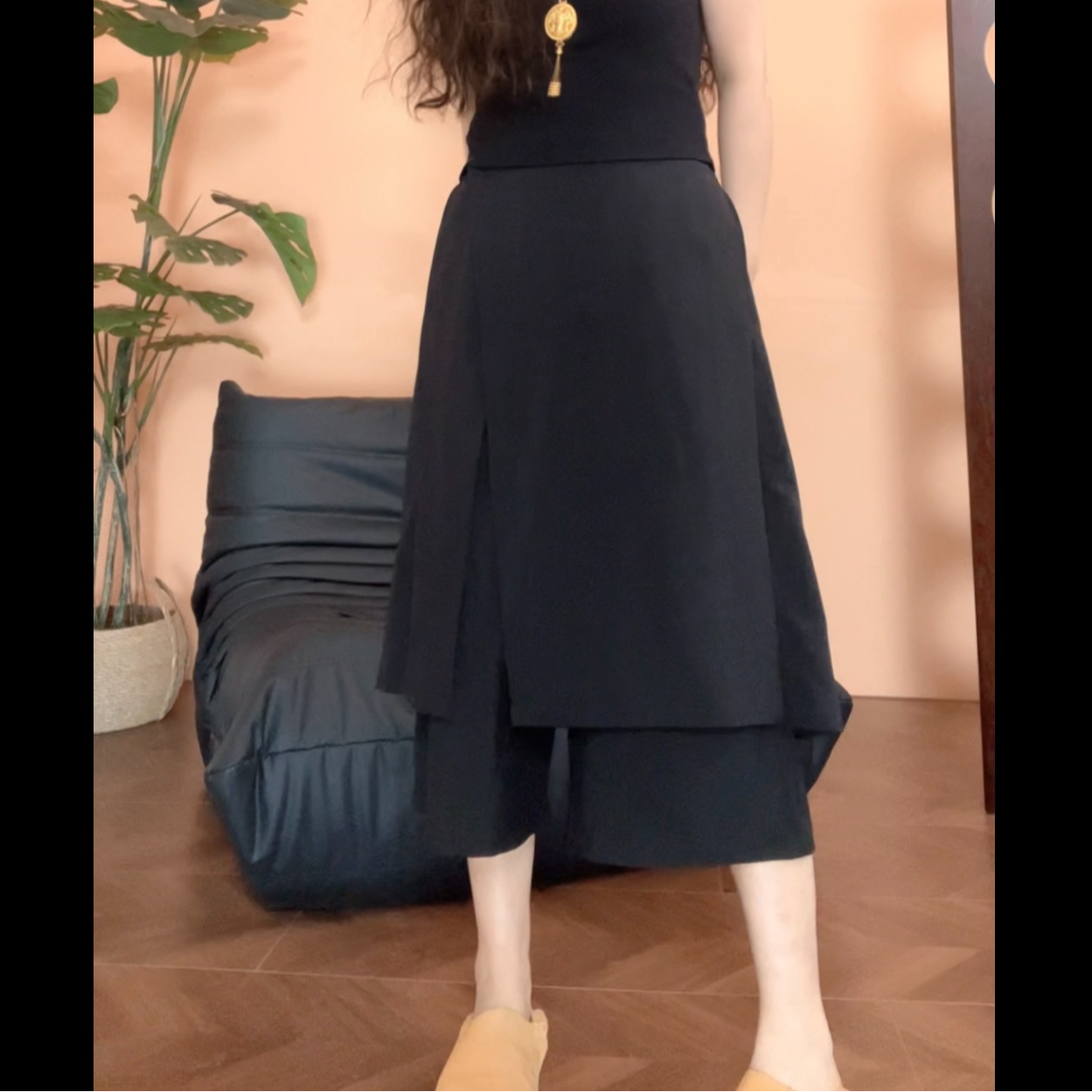 museguhui/木色古汇5421#纯色休闲百搭设计款假两件休闲裤