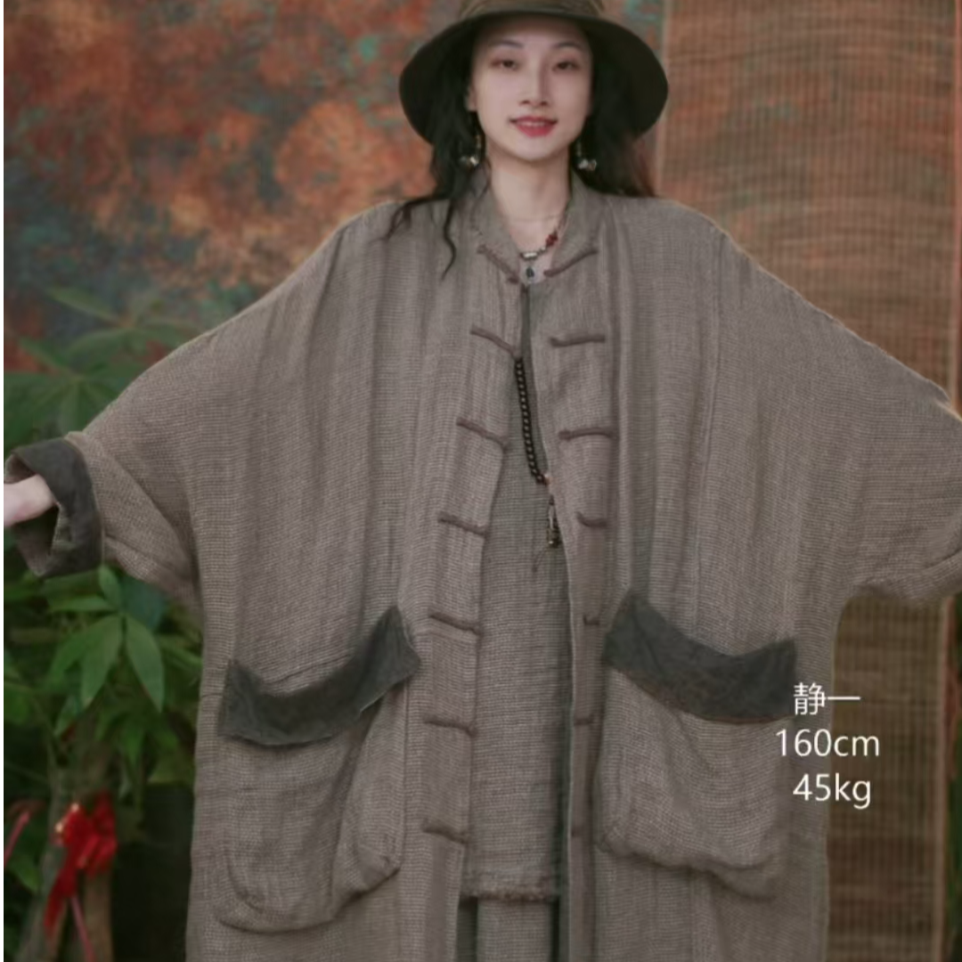 静一分享【雁归时】#2510117 双色对襟盘扣多手工两穿开衫