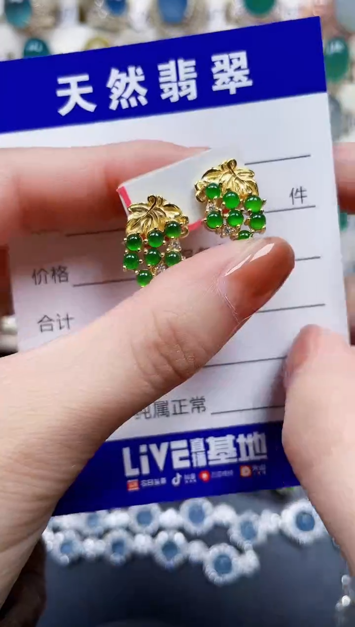 银S925镶嵌翡翠耳饰194