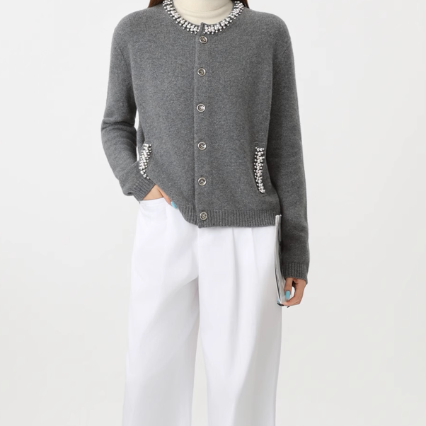 AMASS/阿玛施羊毛轻奢小香风珠珍设计款毛衣外套25秋冬季女548052