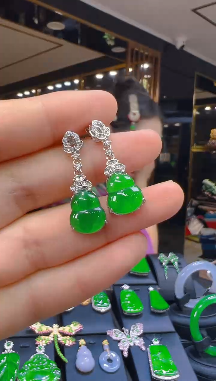 翡翠银S925镶嵌耳饰111（多样性发其一）