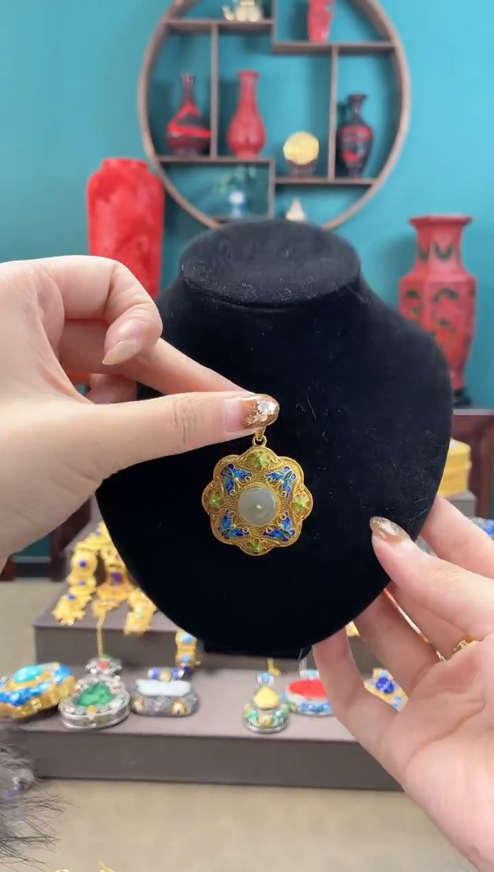 非遗手工花丝镶嵌吊坠