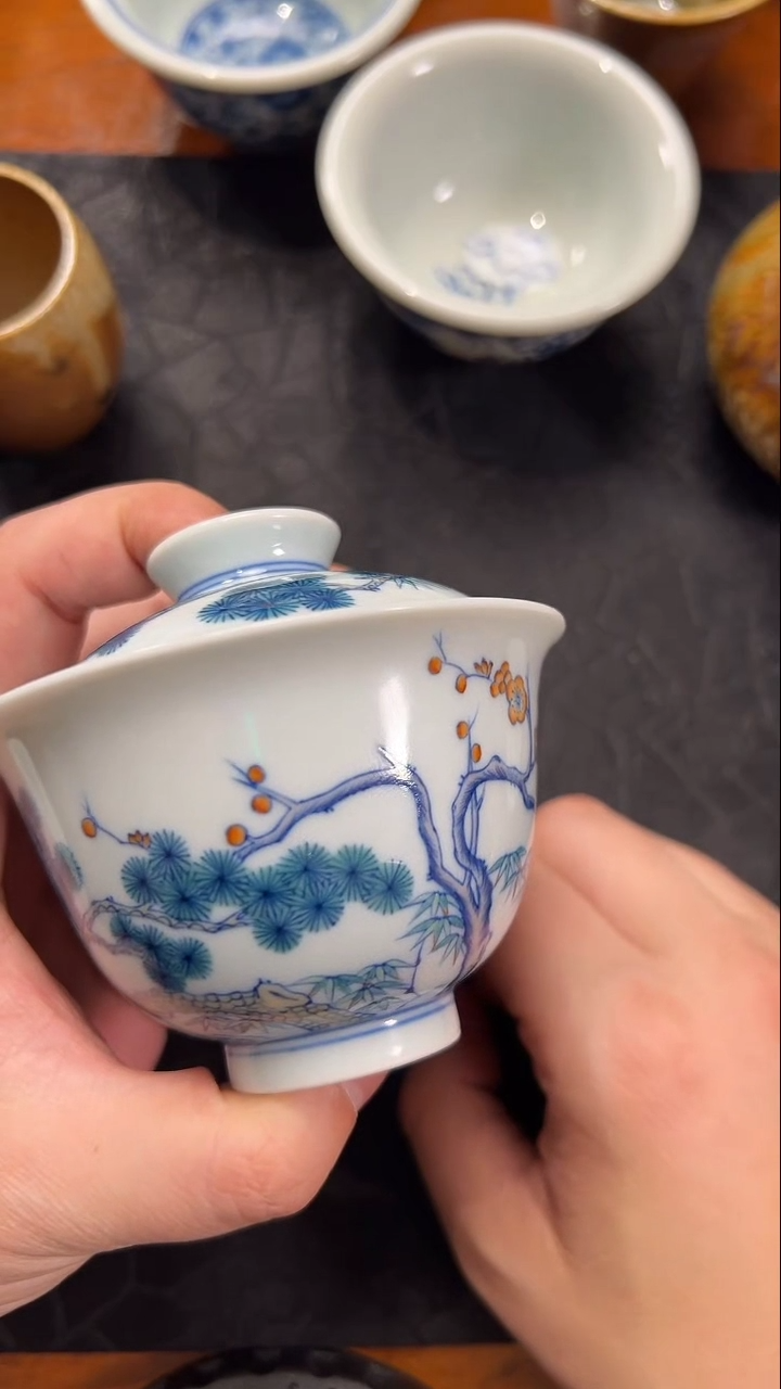 【闪购商品】陶瓷盖子款斗彩松竹梅2才盖碗