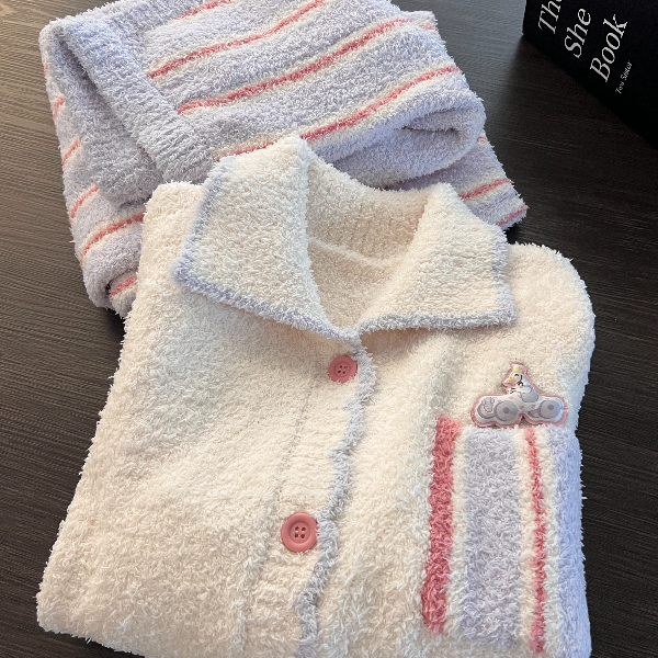 软糯温柔治愈毛衣半边绒睡衣女早秋款宽松加厚保暖家居服套装外穿