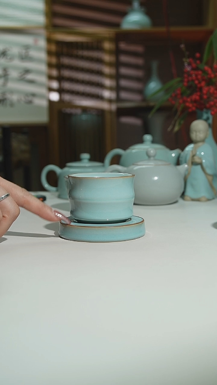 珑匠天青竹节杯加双线杯垫一级