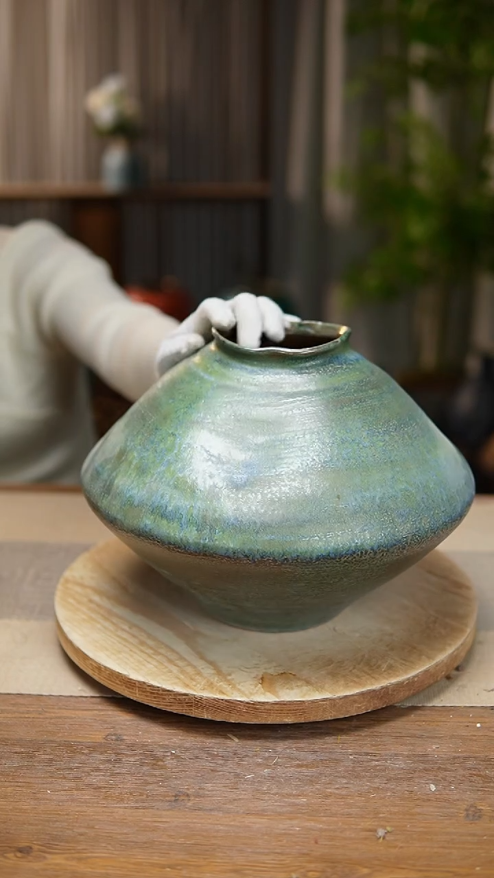 【闪购商品】陶瓷  花器草原绿飞碟  