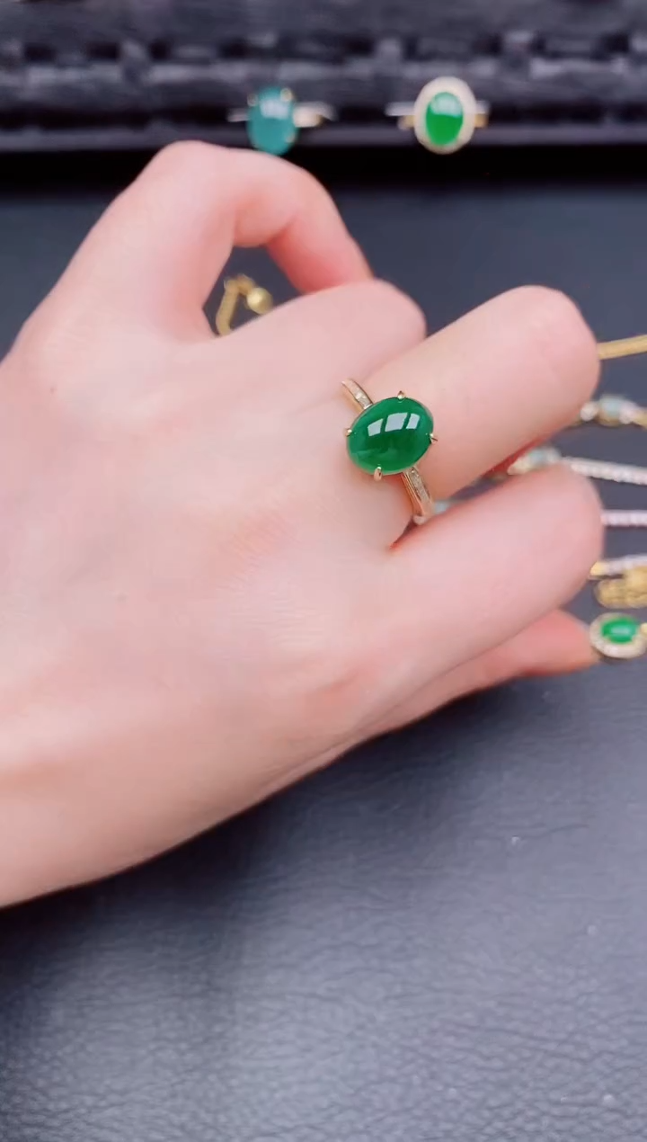 【闪购商品】翡翠戒指银S925镶嵌天然a货翡翠357