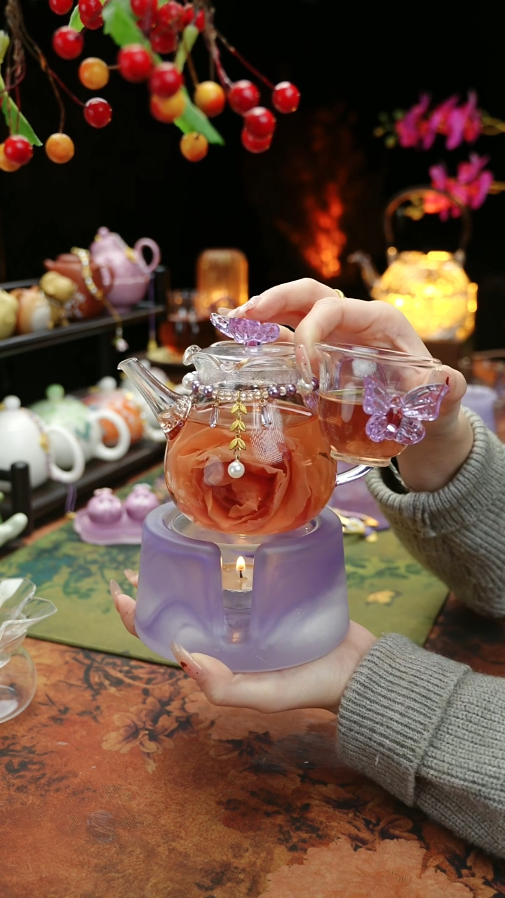 【闪购商品】紫色温茶台+茶壶+链子+杯子