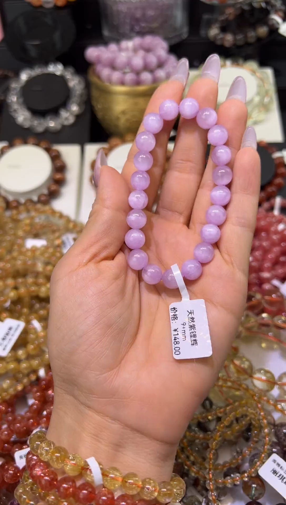 水晶手串未镶嵌紫锂辉9mm+