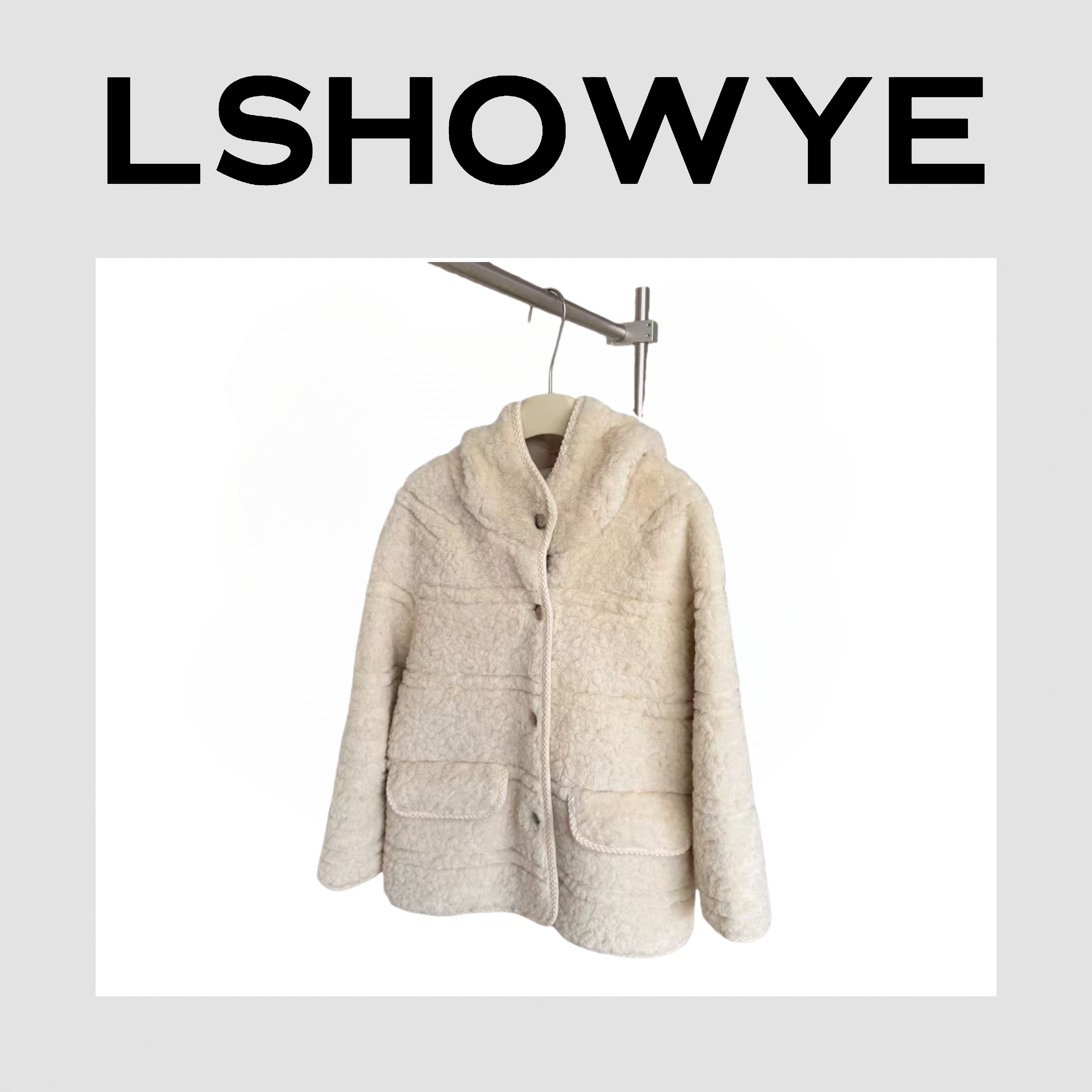 LSHOWYE｜织带连帽羊羔毛外套bS240