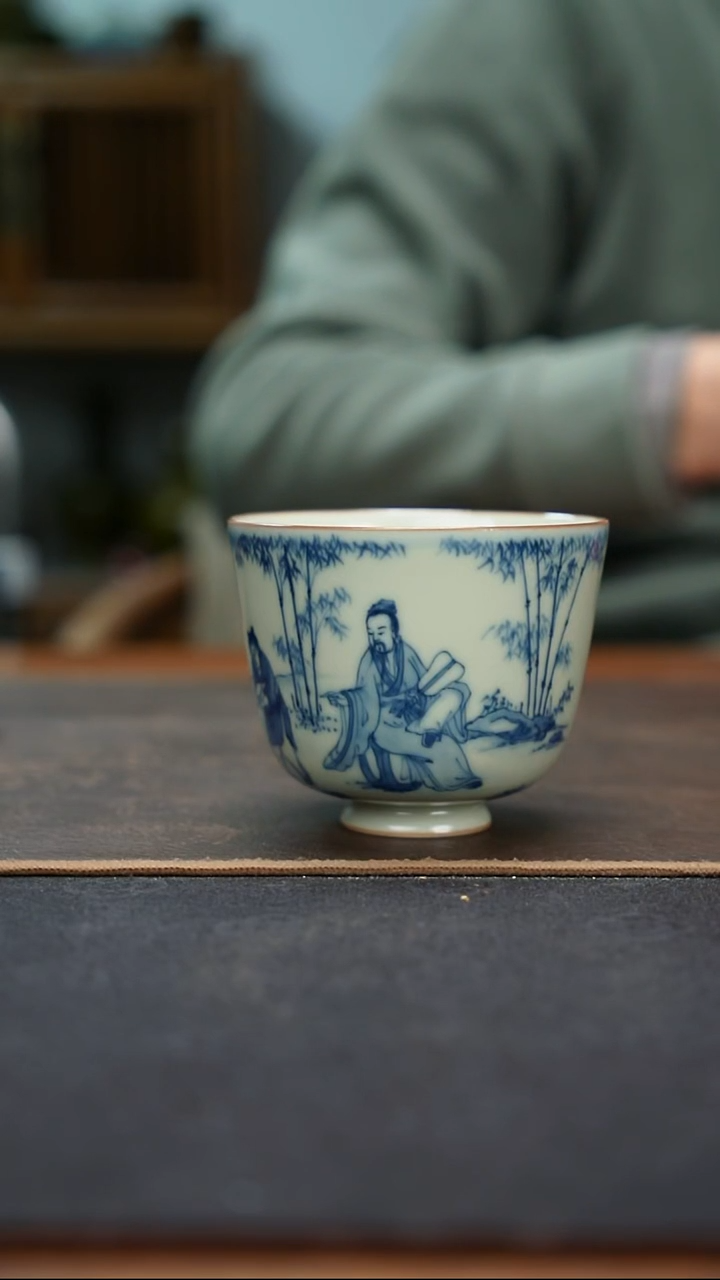 杯汝窑青花人物巩县杯