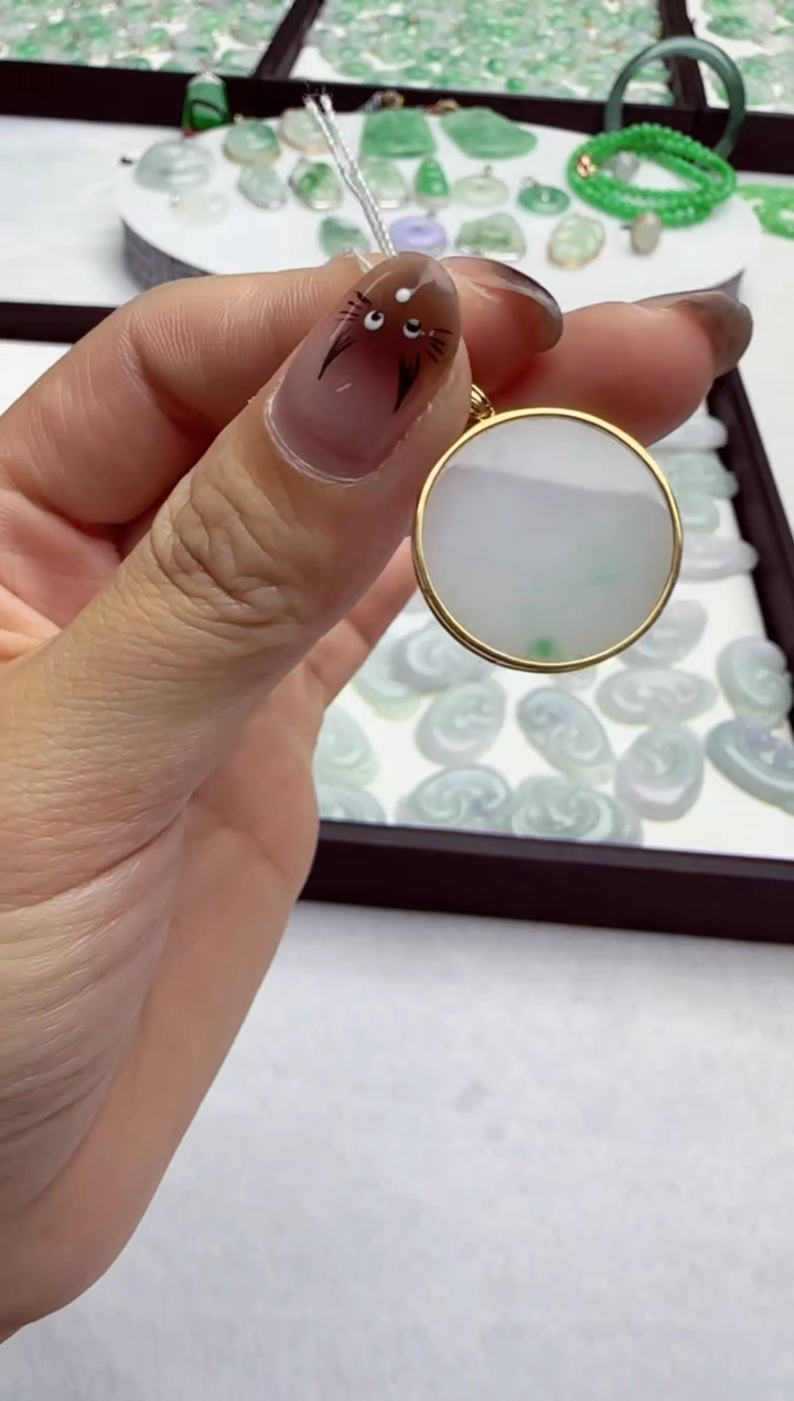 翡翠18K金镶嵌吊坠(不含链)无事牌