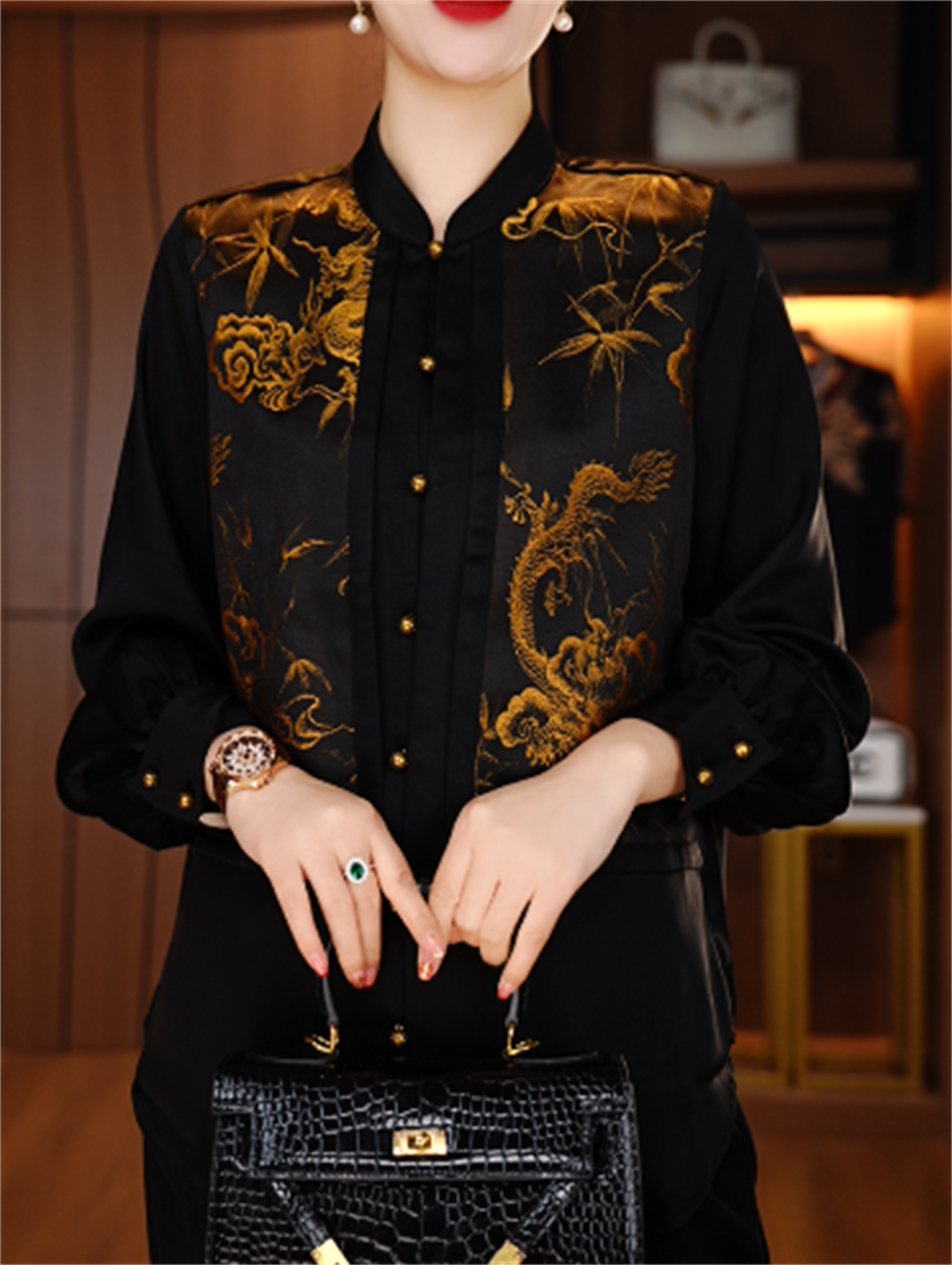 诺诗 夏季新款洋气显瘦优雅轻奢气质百搭小衫V25G006